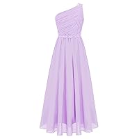 CHICTRY Girls One Shoulder Ruched Long Maxi Junior Bridesmaid Dress for Wedding Evening Party