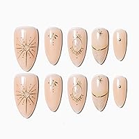 Sun&Beam Nails Handmade Press-On Medium Long Almond with Nude Color Diamond Design Charm Cute False Nail Tips 10 Pcs (#99 XS)