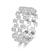 Uloveido 2pcs Cubic Zirconia Stackable Wedding Gears Rings Silver Color Jewelry for Women PJ4283