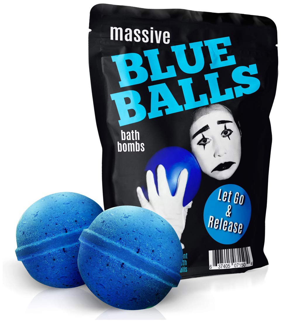 Massive Blue Balls Bath Bombs - Sad Mime Design - Funny Bath Bombs for Men - XL Bath Fizzers, Giant Blue Bath Bombs, Handcrafted in The USA, 2 Count