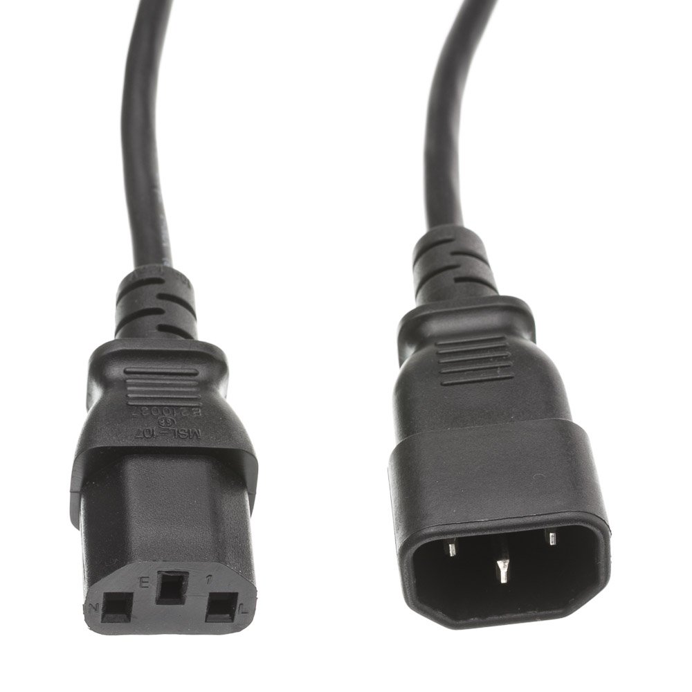 6 feet Computer/Monitor Power Extension Cord, C13 Female to C14 Male Plug, 3 Pin, 18 AWG, SVT, 10 Amp, Power Extension Cable for PC/Monitor, C13 to C14 Power Extension Cord, Black, CableWholesale