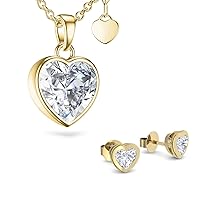 Amoonic SE22VGGGZIFA Gift Set for Women Jewellery Set Women's Gold Silver 925 High-Quality Gold-Plated Gift Set Birthday Girlfriend Necklace Earrings *Free I Love You Gift Box*, Yellow Gold, Cubic