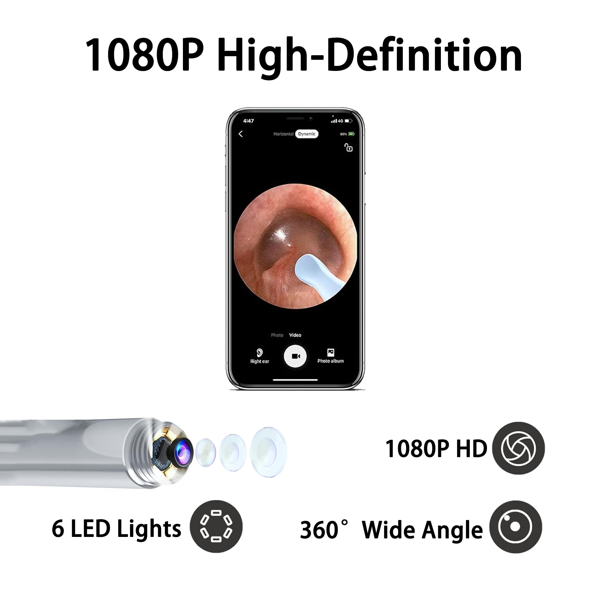 Ear Wax Removal with Camera - 1080P HD Ear Cleaning Kit, 8 PCS Set, for Smartphones and Tablets