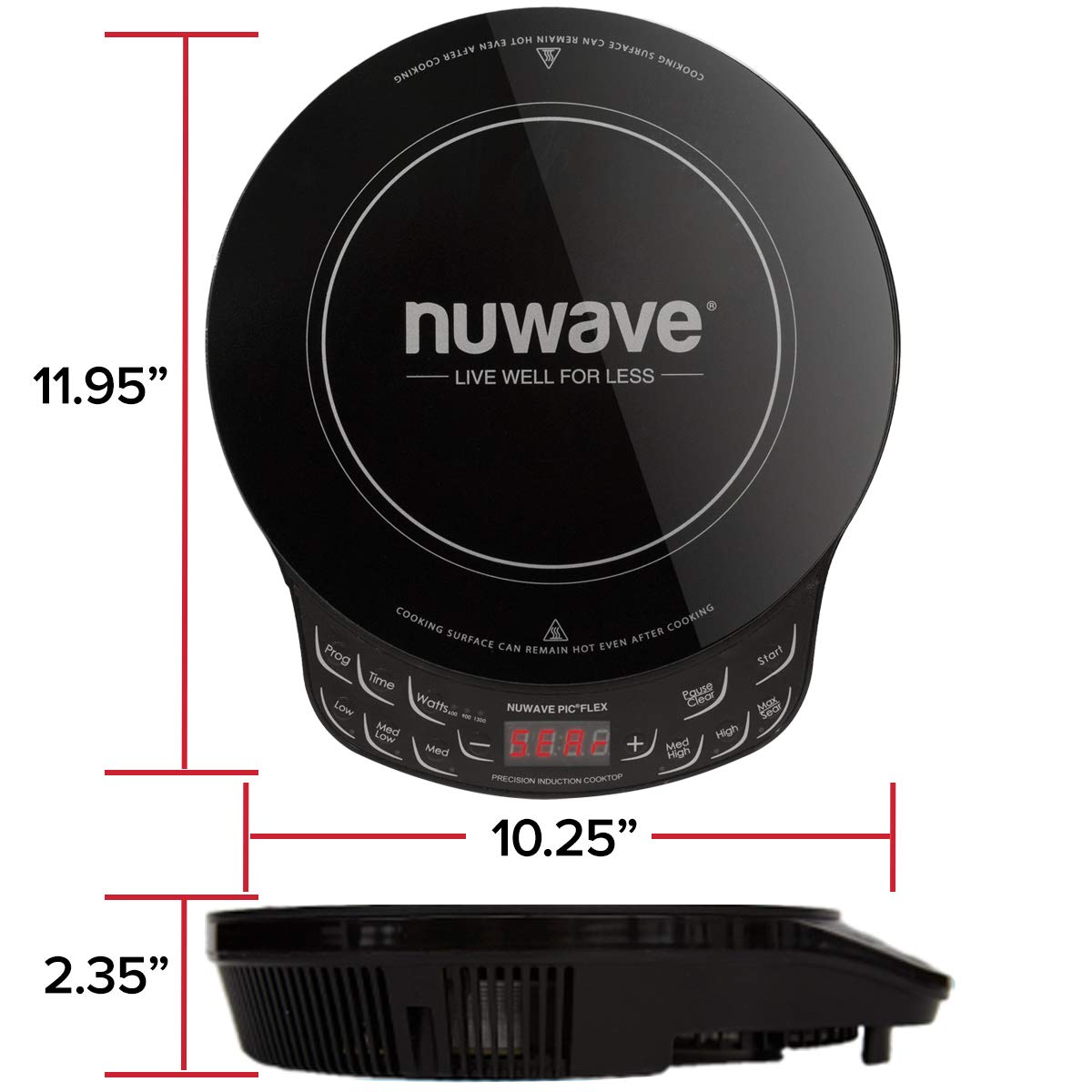Nuwave Precision Induction Cooktop, 10.25” Shatter-Proof Ceramic Glass, 6.5” Heating Coil, 45 Temps from 100°F to 500°F, 3 Wattage Settings 600, 900 & 1300 Watts