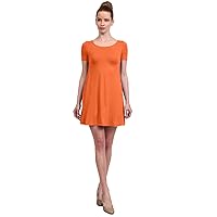 NE PEOPLE Women's Solid Plain Simple U-Neck Short Sleeve A-Line Flowy Short Dress