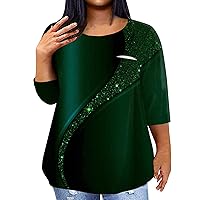 Womens Plus Blouses Oversized Tshirts for Women Gradient Color Novelty Casual Fashion Loose with 3/4 Sleeve Round Neck Blouses Dark Green 3X-Large