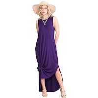 Popana Womens Casual Sleeveless Split Maxi Dress Summer Beach Vacation Sundress with Pockets Plus Size Made in USA