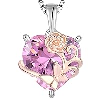 YL Heart Necklace for Women 925 Sterling Silver cut 12 Birthstone Cubic Zirconia Rose Butterfly Pendant Neckalce Jewellery Gifts for Her Wife Girlfriend