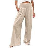 2024 High Wide Leg Sweatpants Women Loose Flowy Cotton Linen Spring Trousers Casual Long Pants with Pockets