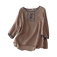 Womens T Shirts Basic Short Sleeve Tees Women's Plus Size Cotton Linen Casual Loose Tunic Top Breathable &