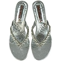 Womens Wedge Sandals Diamante Toe Post Holiday Evening Formal Sandals