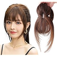 Invisible Clip in Wiglet Topper With Bangs 3D Airy Bangs Fringe for Women Natural Hair Toppers Wiglet Hairpieces, Light Brown