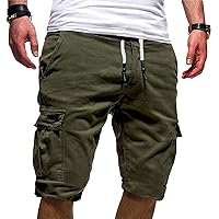 Summer Shorts for Men Stylish Solid Color Casual Drawstring Five-Point Cargo Pants Loose Multi-Pockets Work Shorts