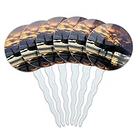 Set of 6 Cupcake Picks Toppers Decoration Guns Weapons Military - Aircraft Jet Fighter at Sunset Air Force