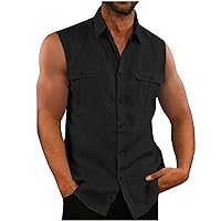 Men's Summer Sleeveless Button Down Shirts Casual Textured Tank Shirt Cozy Beach Tank Tops Summer Stylish Vest Tee
