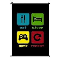 Eat Sleep Game Repeat Hanging Poster Wall Art Printed Photo Picture Framed Canvas Artwork Decorative for Living Room Office