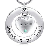 misyou Birthstone Daughter Always in My Heart Ashes Urn Necklace Keepsake Jewelry Cremation Pendant