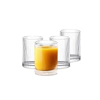 INSETLAN Glass Cups Vintage Glassware Set of 4 Small, Origami Style Transparent Cocktail Glasses Set, Bar Beverages Ice Coffee Cup Juice Ripple Drinkware, 270ml (S)