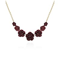 GUESS Gold-Tone Chain Statement Necklace with 7 Plum Colored Rose Pendants