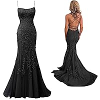 MllesReve Women Lace Mermaid Prom Dress 2020 Long Spaghetti Strap Evening Gown