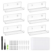 Clear Vinyl Record Shelf Wall Mount, 6 Pack Vinyl Record Storage Floating Shelves, Included Installation Hardware and Tools, Acrylic Display for Record Holder of Albums (7 inch)