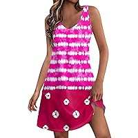 2024 Sexy Summer Dresses for Women UK Loose Boho Floral T Shirt Sleeveless Dresses Off Shoulder Smocked Beach Dress Plus Size Short Print Tank Dress Size S M L XL 2XL 3XL