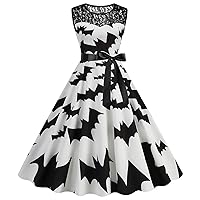 XJYIOEWT Summer Dresses for Women 2024 with Sleeves and Pockets,Women Sleeveless Printed Lace Dress Easter Vintage Cospl