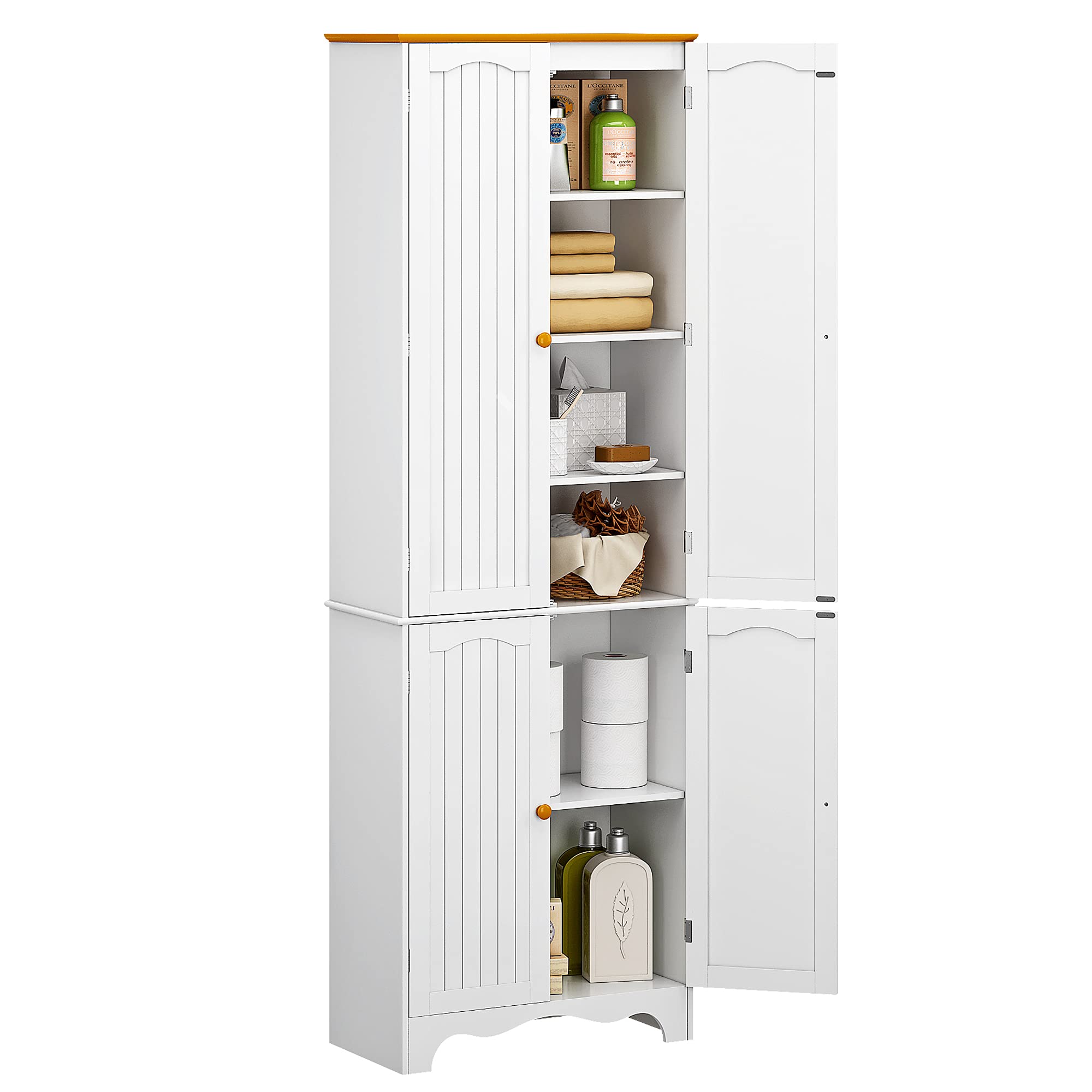 JEROAL 72''H Kitchen Pantry, Tall Pantry Cabinet, Dining Room Entryway Floor Cabinet with Doors, Adjustable Shelves and 2 Large Storage Cab...