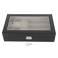 Mens Jewelry Box, Jewelry Display Case Organizer with Large Glass Top Men Jewelry Box Watch Glasses Rings Storage Organizer Versatile Jewelry Case with Metal Decoration