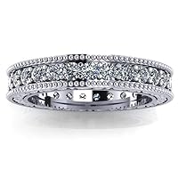 1.00 ct Millgrain Edge Diamond Eternity Wedding Band Ring With Design on The Side in 14 kt White Gold