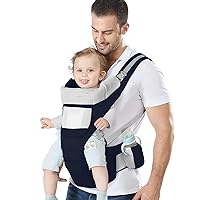 Baby Carrier Ergonomic Infant Carrier with Hip Seat Kangaroo Bag Soft Baby Carrier Newborn to Toddler 7-45lbs Front and Back Baby Holder Carrier for Men Dad Mom (Blue)