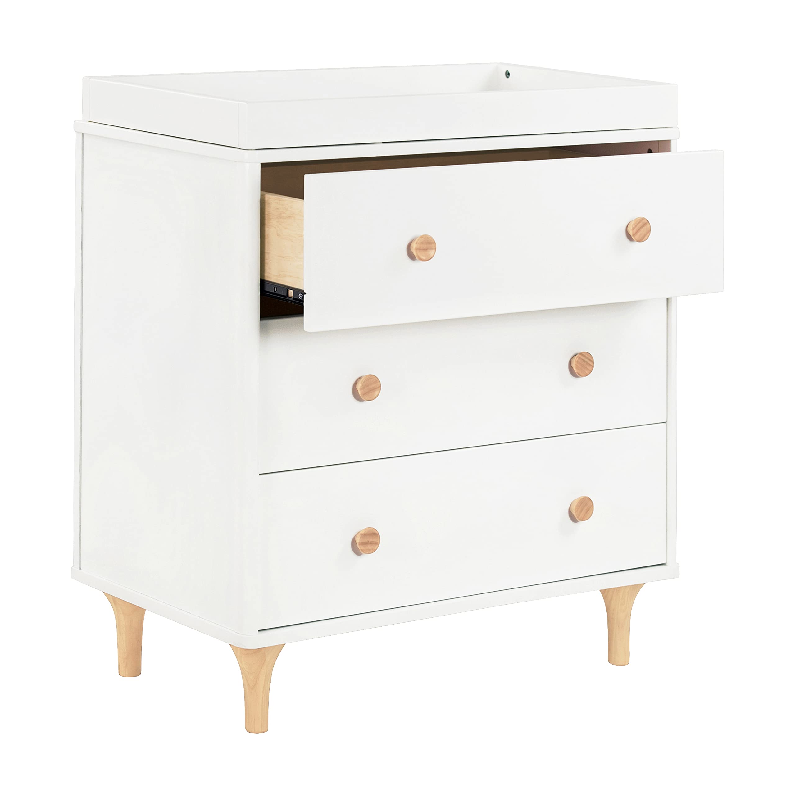 Babyletto Lolly 3-Drawer Changer Dresser with Removable Changing Tray in White and Natural, Greenguard Gold Certified