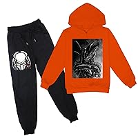 Casual The Predator Graphic Hooded Sweatshirt+Pants Set Kids Novelty Hoodie Outfits-Cotton Tops Suit for Daily Wear