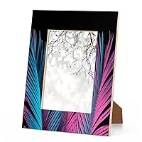 Dark Aurora Palm Leaves Wood Picture Frames Fits 4X6 Inch Photos.With Hooks and Brackets, Can be Displayed Vertically or Horizontally on Table or Wall,1 packs