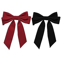 Hair Bows for Women, 2PCS French Velvet Hair Bow Clips with Ribbon, Large Cute Bow Clips for Women, Soft Bow Barrette for Teen Girls Hair Pins