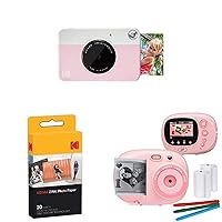 KODAK PRINTOMATIC Digital Instant Print Camera (Pink), with Extra Paper and Kids Instant Print Camera & Video Camcorder Bundle with Frames, Filters for Hours of Fun - Pink