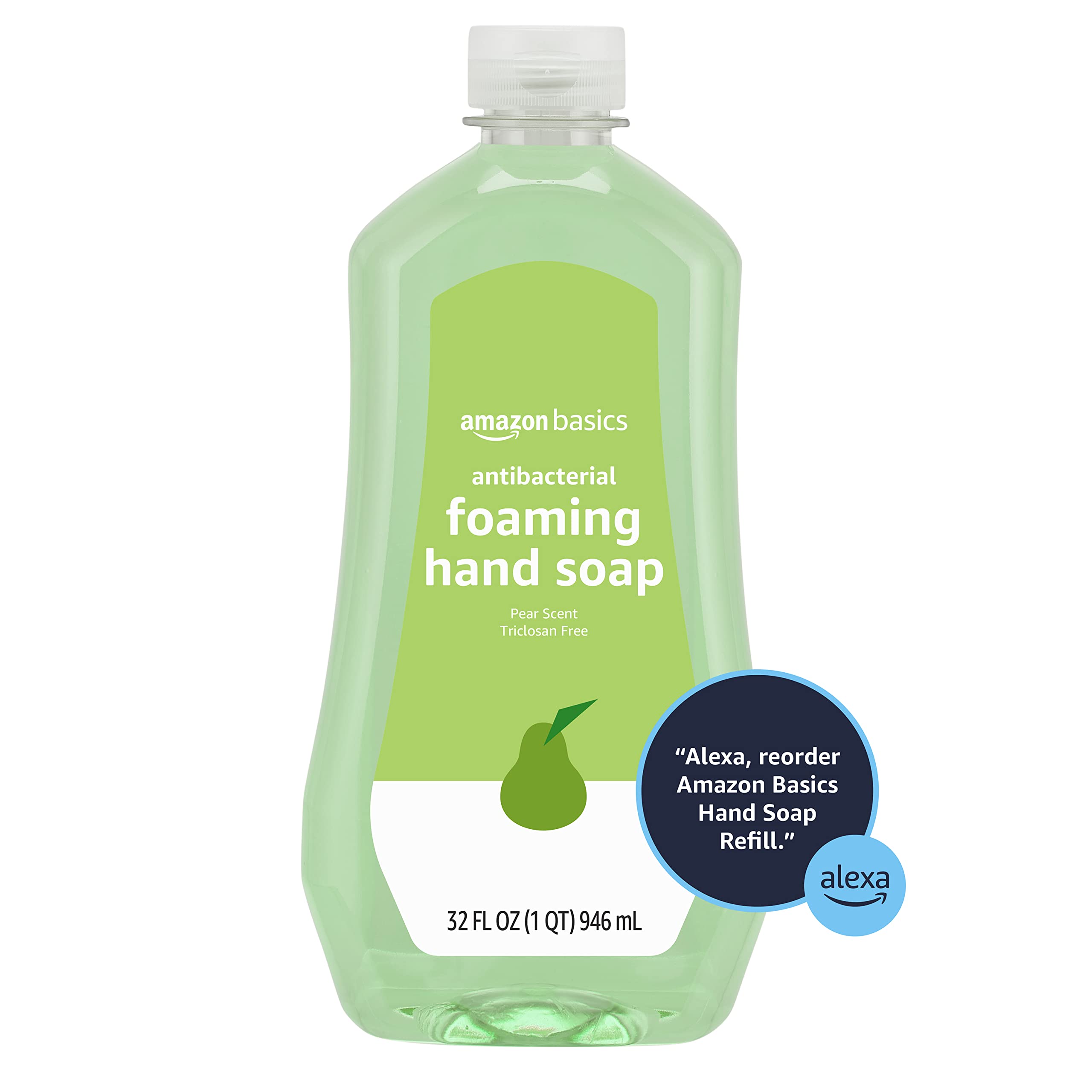 Amazon Basics Foaming Antibacterial Soap Refill, Pear Scent, Triclosan-Free, 32 Fluid Ounces (ONLY Fits Foaming Dispensers), 1-Pack (Previously Solimo)