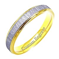 Gemini Free Engrave Men Women Groom Bride His Her 18K Yellow Gold P Matching Anniversary Wedding Couple Ring, Valentine's Day Gift 4mm Two Tone Color: Yellow Gold & Platinum US size 4-16