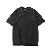 Flygo Cotton Oversized T Shirts Acid Washed Unisex Tee Loose Fit Short Sleeve Casual Streetwear Baggy Basic Tops