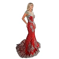 Tsbridal Luxury Mermaid Prom Dresses for Women Lace Crystals Party Dress