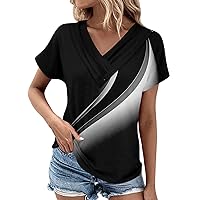 Summer Tops for Women 2024 Vacation Trendy V Neck Boho Short Sleeve Shirts Casual Comfy Tunic Clothes
