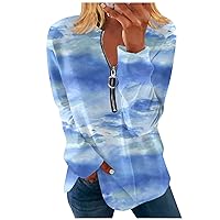 Quarter Zip Pullover Women Casual Long Sleeve Tops Pullover Loose Trendy Athletic Shirt Printed Blouse Sweatshirts