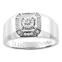 14K White Gold Octagonal Men's Diamond Ring 0.41 cttw 7/16 inch wide, sizes 9-14