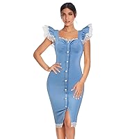 meilun Womens Celebrity Party Bandage Dress Vestido Ruffles Butterfly Sleeve Bodycon Club Dress