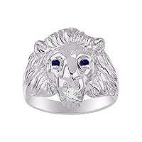 Lion Head Ring Sterling Silver Genuine Diamond in Mouth & Gorgeous Precious Color Stone Birthstone in Eyes #1 in Mens Jewelry Men's Ring Amazing Conversation Starter Sizes 6,7,8,9,10,11,12,13