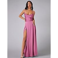 Easter Dress for Women Crisscross Backless Wrap Satin Prom Dress (Color : Pink, Size : XS)