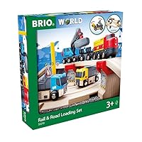Brio World 33210 - Rail & Road Loading Set - 32 Piece Wooden Toy Train Set for Kids Age 3 and Up