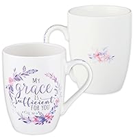 Christian Art Gifts Ceramic Coffee and Tea Mug 12 oz Inspirational Bible Verse Mug for Men and Women: My Grace Is Sufficient - 2 Corinthians 12:9 Microwave and Dishwasher Safe White Floral Mug