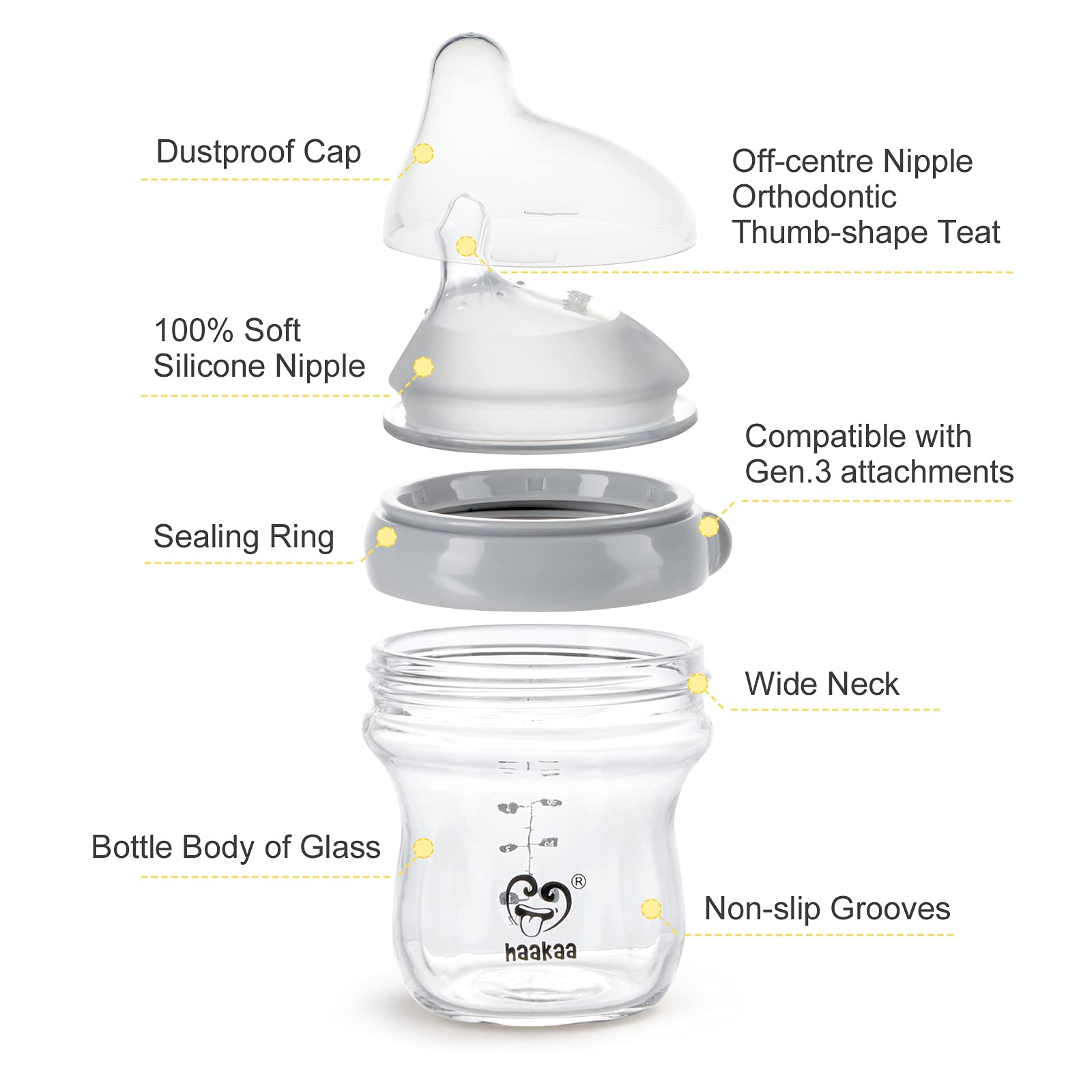 haakaa Gen.3 Natural Glass Baby Bottle&Supplemental Nursing System Set-Newborn Registry Essentials|BPA Free