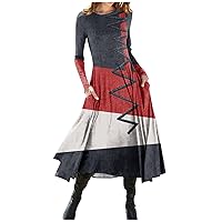 Women's Dresses Fall 2023 Fashion Casual Printed Round Neck Pullover Slim Fitting Long Sleeve Dress, S-3XL